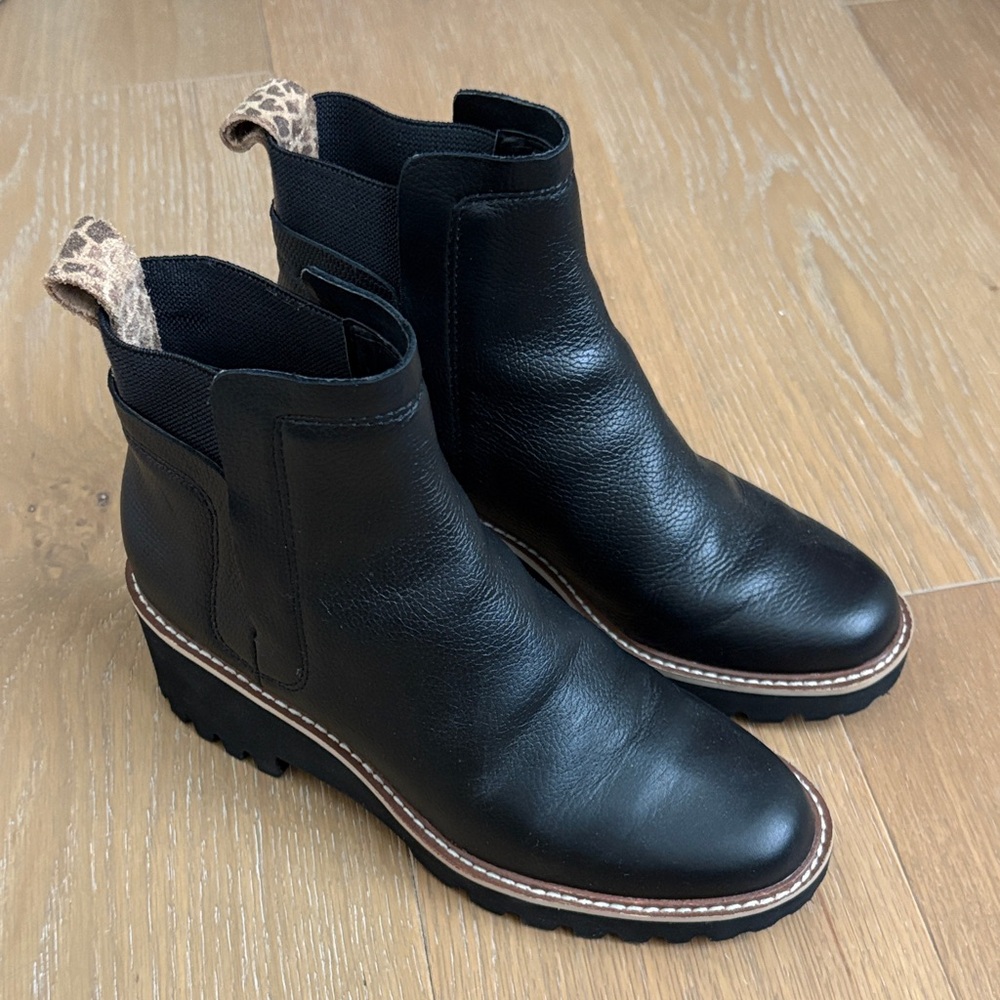 Dolce Vita Black Ankle Boots with Animal Print Accent